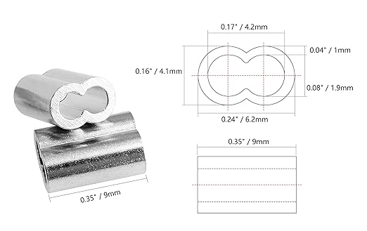 100pcs 1/16 Inch Aluminum Crimping Loop Sleeve for Wire Rope and Cable, Double Hole Type