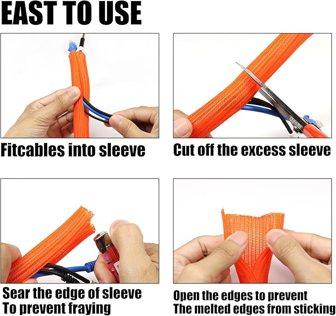 25ft PET Braided Cable Sleeve 3/16 inch(5mm) Wire Protector Cable wrap Wire Covers for Cords Cable Sleeves Cord Management Cable Management Sleeve(Orange)
