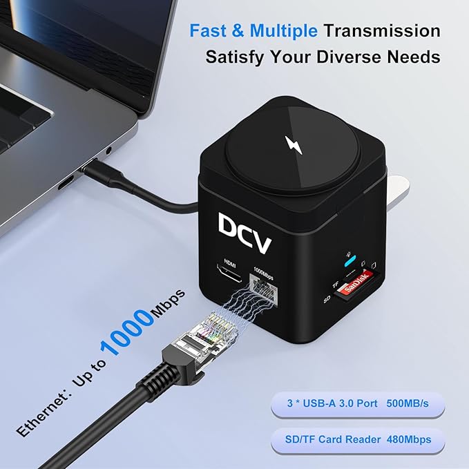 USB C Laptop Docking Station with MagSafe Charger Stand, 9 in 1 USB C Hub Multiport Adapter with 4K HDMI, 1Gbps Ethernet, 3 USB 3.0, SD/TF, Compatible with MacBook/Dell/HP/Lenovo/iPhone (Black)