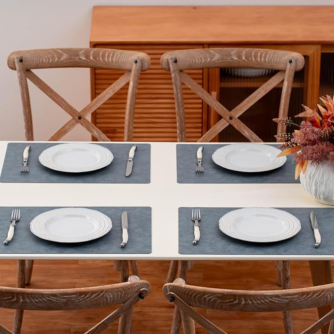 Placemats Set of 4 Reversible Dual-Color Table Placemats, Faux Leather 100% Waterproof Oil-Proof Wipeable Place Mats, Heat Resistant Dual Sided Table Mats for Kitchen/Dining/Party (Gray