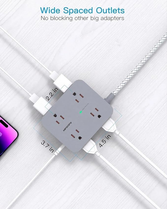 HANYCONY Surge Protector Power Strip 15 Ft Long Cord, Extension Cord 15 Feet with 8 Outlets 4 USB Ports(2 USB C), Flat Plug, Desk Charging Station for Home Office College Dorm Room Essentials