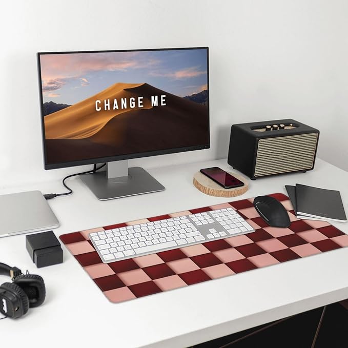 Red and Pink Checkered Large Mouse Pad & Desk Mat Plaid Grid Pattern Extended Mousepad Non-Slip Rubber Base Laptop Computer Keyboard Pad for Gaming, Office & Home Decor, XXL - 29.5" X 15.8"