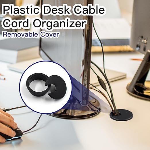 2pcs 1-3/4 Inch Desk Grommet, Plastic Desk Hole Cover, Black Cable Hole Cover, Desk Hole Grommet for Wire Cord Organizing Office Computer Desk