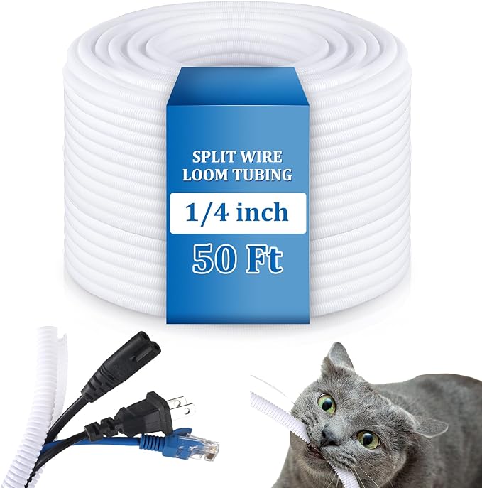 Kanayu Split Wire Loom Tubing Flame Retardant Wire Covering High Temperature Cable Sleeves Split Protector Cable Conduit for Industrial Electrical Automotive Marine(1/4''-50 ft,White)