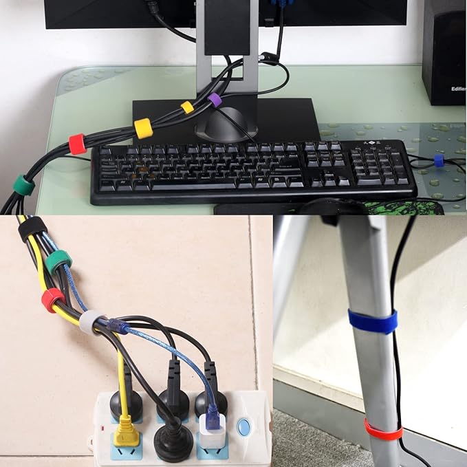 Patu Reusable Fastening Cable Ties - 40 Pcs (20 pcs 4" & 20 pcs 8") Microfiber Cloth Hook and Loop Cord Management Wire Organizer Straps, Assorted Colors