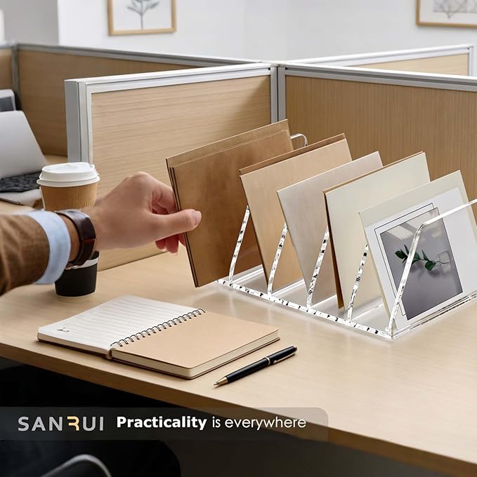 SANRUI Clear Acrylic Mail Sorter Organizer Countertop Letter Holder for Desk with 5 Slots, Vertical Paper Sorter and Envelope Holder for Desk Organization