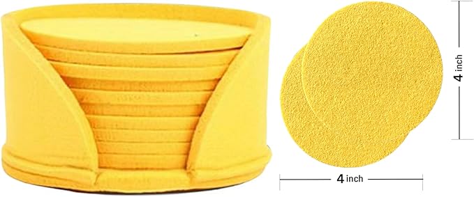 10 Pcs Felt Coasters with Holder, Coasters for Drinks Absorbent, Cup Mat Desk Coaster for Drinks Bar Home Coffee Table Decor Heat Resistant Tabletop Protection, 4Inch (Yellow)