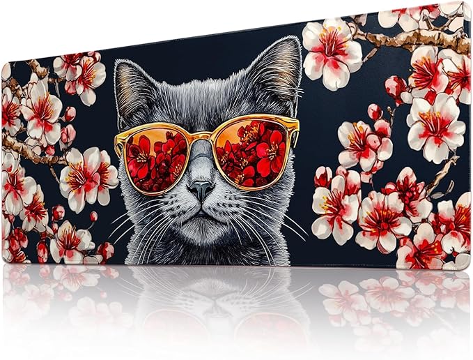Desk Mat Mouse Pad Gaming Desk Pad XL Large Mouse Mat Office Decor Accessories (Glasses cat)