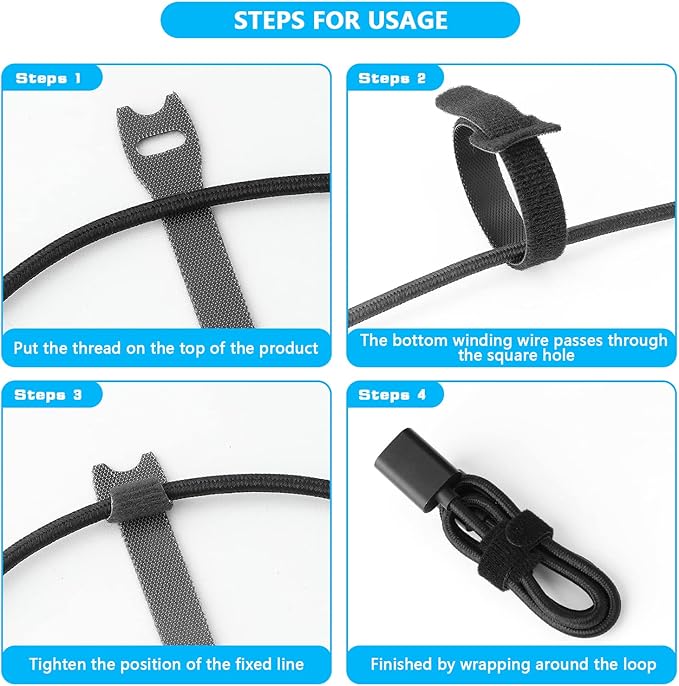 60pcs Fastening Microfiber Cloth Cable Ties Wire Management(6/7/8 Inch, Black)