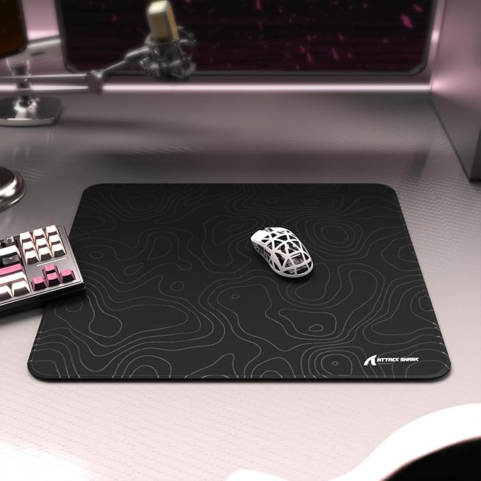 ATTACK SHARK CM02 Gaming Mouse Pad for Esports Speed Large Mouse mats for Desk Waterproof Surface Stitched Edges and Anti-Slip Rubber Base Size L Laminate 17.72” x 15.75” x 0.16” Black Contour