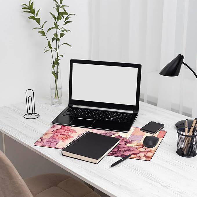 Large Mouse Pad Colorful Marble and Flower Gaming Mousepad Desk Pad Mat for Keyboard and Mouse, Large Non-Slip Rubber Base Mousepad Desk Mat with Stitched Edges for Gaming Office, 31.5 x 15.8 in