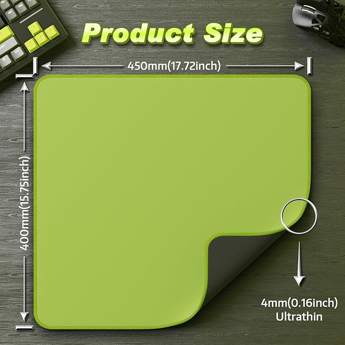 ATTACK SHARK CM02 Gaming Mouse Pad for Esports Speed Large Mouse mats for Desk Waterproof Surface Stitched Edges and Anti-Slip Rubber Base Size L Laminate 17.72” x 15.75” x 0.16” Green