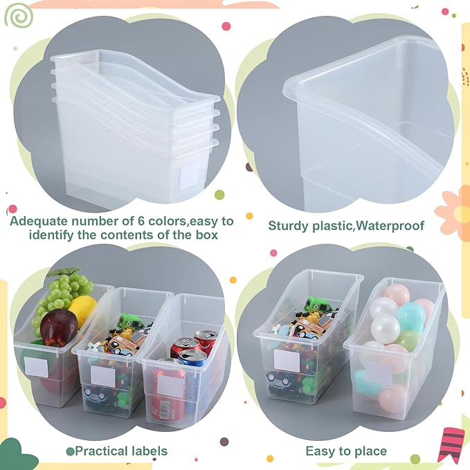 Suzile 24 Pcs Book Bins with Labels Linking Storage Bins Folder Magazine File Holder Interlocking Plastic Book Organizer Container for Office Classroom Home (Clear)