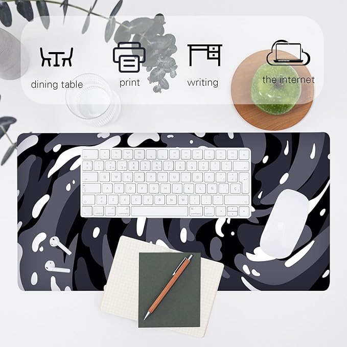 Fluid Pattern XXL Mouse Pad,Super Thick Waterproof Fluid Pattern Large Gaming Mousepad with Stitched Edge,Mouse Computer Desk Accessories,Non-Slip Base Mouse Keyboard Mat 800X400X4mm