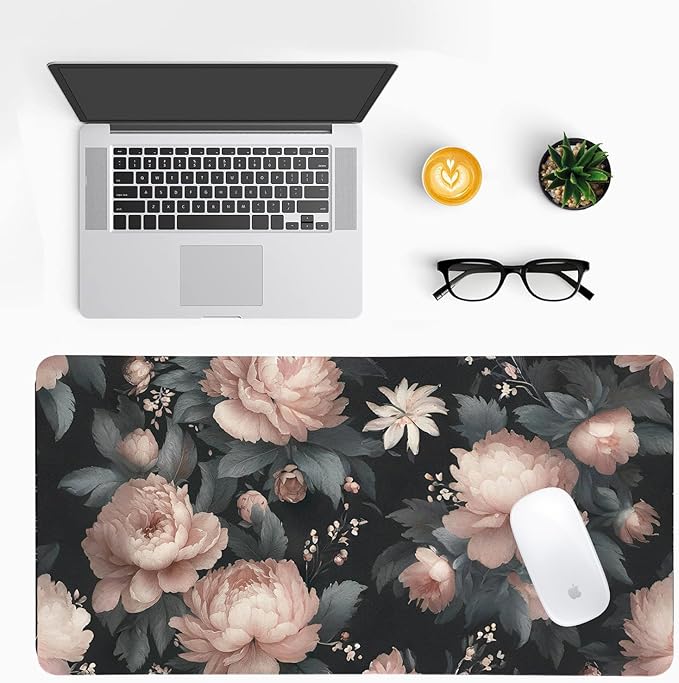 Luxurious Peony Floral Desk Mat, Elegant PU Leather Desk Pad for Women - Large Non-Slip Office Mat for a Stylish & Protected Gaming & Home Workspace（31.5 * 15.75in）