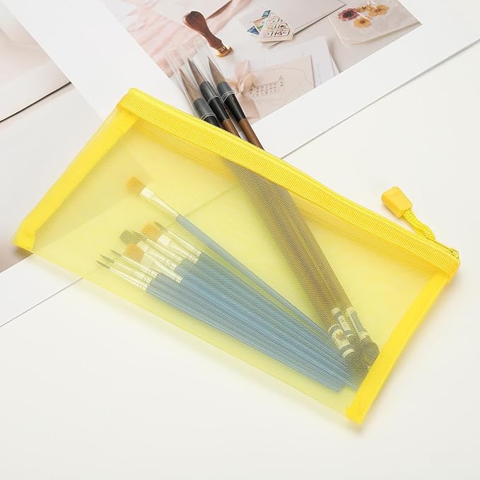 PATIKIL A6 Mesh Zipper Pouch Bags, 5 PCS Mesh Bags with Zipper Plastic Storage Pocket for Organizing File Beads Office Home Supplies, 10x20cm, White