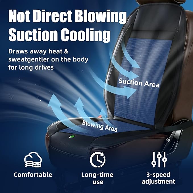 Cooling Seat Cover for Cars, Ventilated Car Seat Cover for Suction, 12V 3-Speed Cooling Seat Cushion with 2 Fans, Universal Fit for Car SUV Truck Home Office, Non-Slip Breathable Ice Silk & Leather