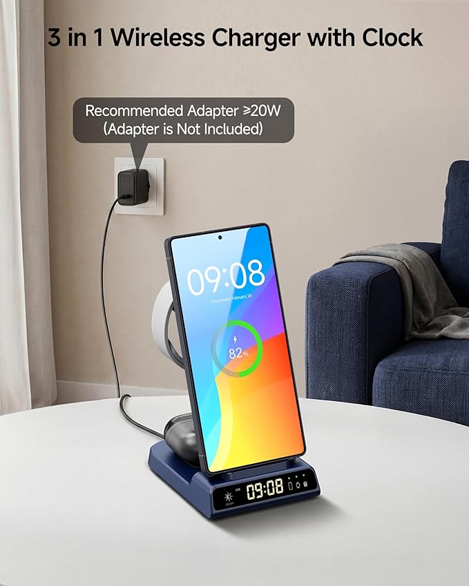 Wireless Charger for Samsung Devices, Wireless Charging Station for Galaxy S26 Ultra/S26+/S26/S25/Z Flip7/S24/S23/S22, for Galaxy Watch 8/8 Classic/7/Ultra/6/5 Pro, Galaxy Buds4 Pro (No Adapter)
