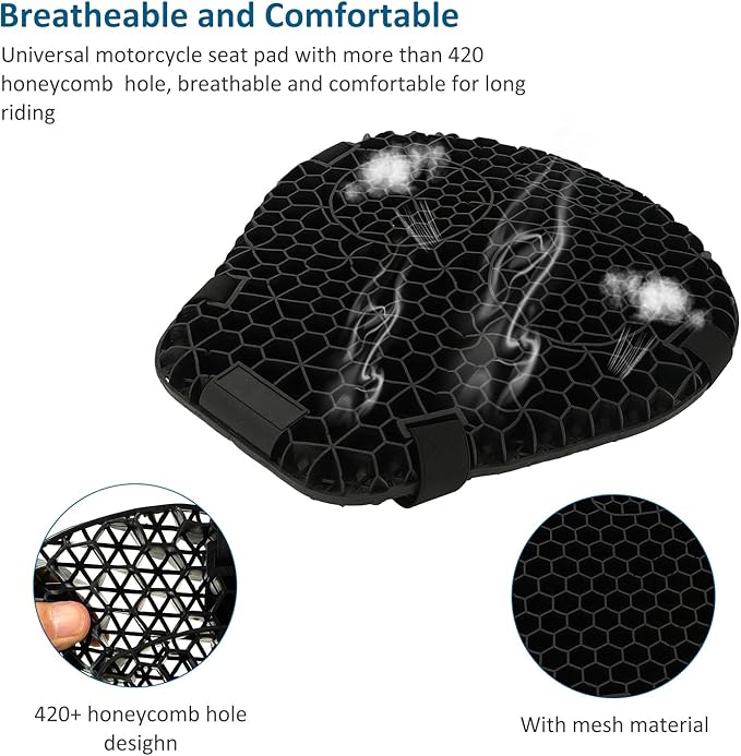 SUNPIE Motorcycle Seat Cushion Universal 3D Gel Honeycomb Motorcycle Seat Cover Breathable and Comfortable Large Seat Cushion Pad