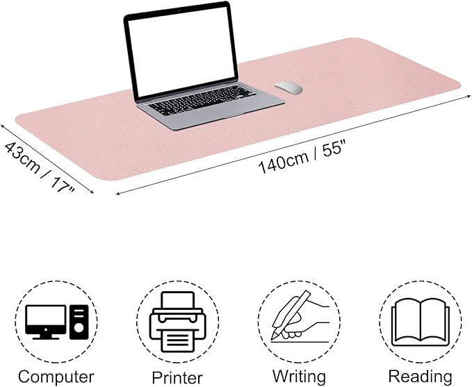 Patikil Desk Mat, 55" x 17" Non-Slip Waterproof PU Leather Pad Desk Protector, Dual Sided - Light Pink