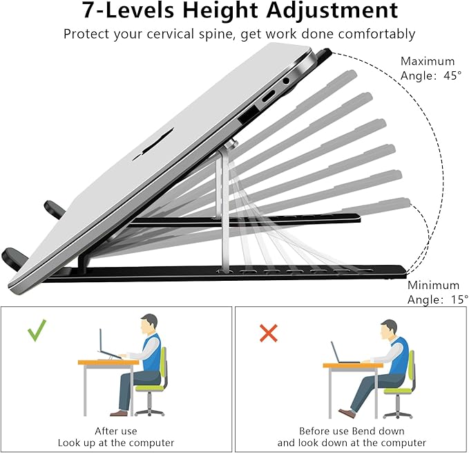Laptop Stand, Computer Tablet Stand, Adjustable Aluminum Foldable Portable Laptop Holder Riser, Compatible with MacBook Air Pro, Lenovo, HP, Dell, More 10-15.6” Laptops and Tablets (Black)