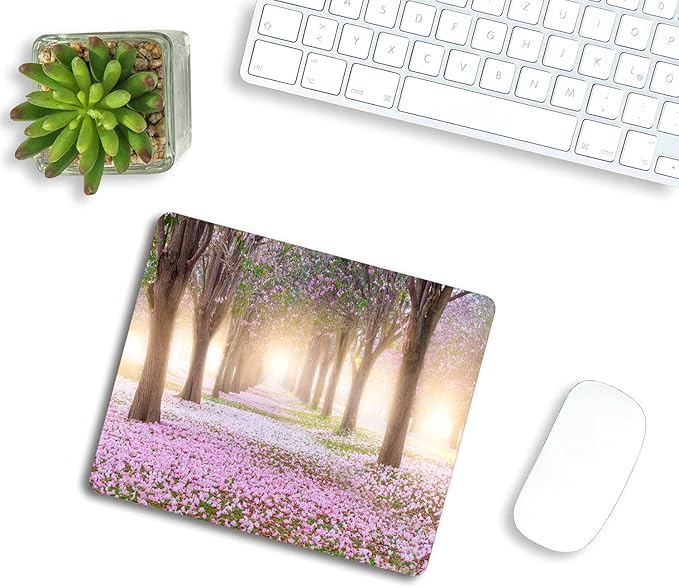 Mouse Pad, Pink Trumpet Tree and Flowers Blossom Mouse Pad, Personalized Rectangle Mousepad Customized Mouse Pads with Designs Non-Slip Rubber Smooth MousePads for Computer Laptop