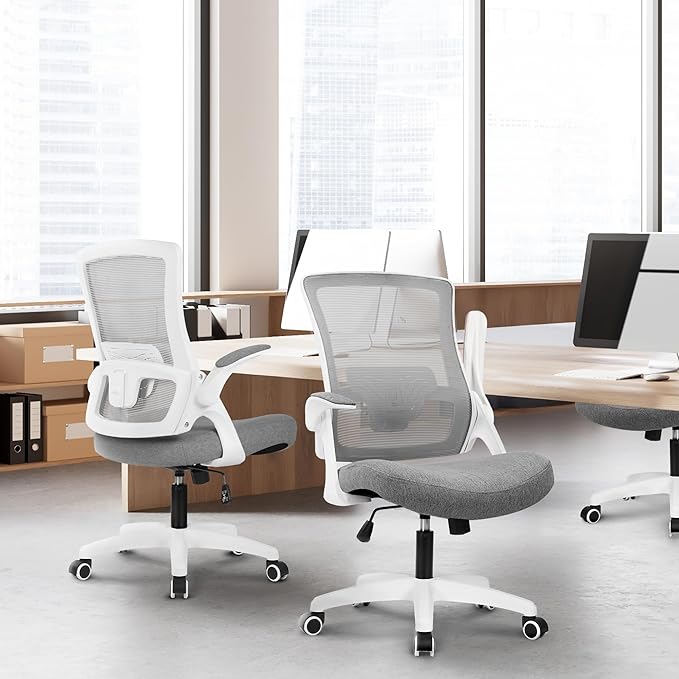 NEO CHAIR Office Desk Gaming Chair Computer High Back Mesh Seat with Rolling Wheels Ergonomic Adjustable Comfy Flip-up Armrests Lumbar Support Height for Home (Grey)