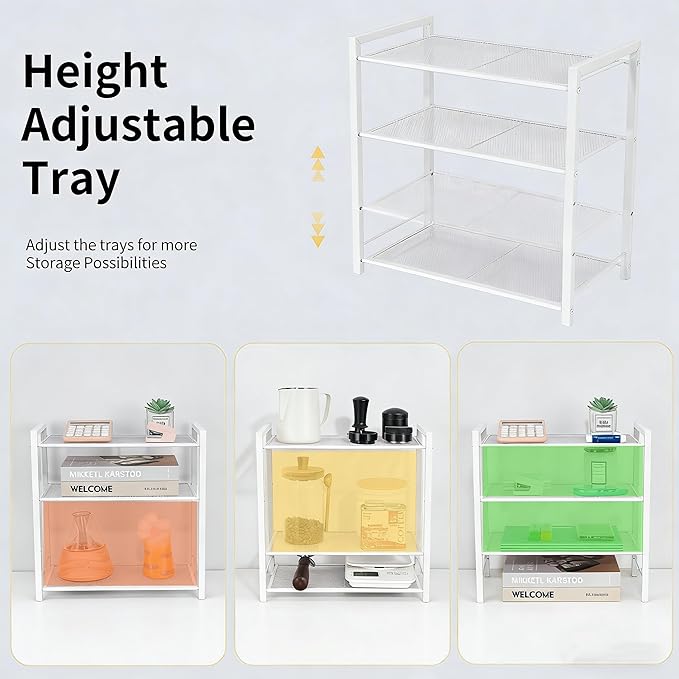 Desktop Shelf Organizer, 3-Tier Office Storage Rack, Adjustable Metal Bookshelf for Top of Desk, White Desk Organizer for Office, Home, Dorm and Small Spaces (White)