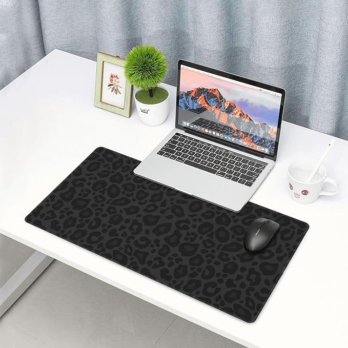 Animal Print Black Cheetah Large Mouse Pad & Desk Mat Leopard Extended Mousepad Non-Slip Rubber Base Laptop Computer Keyboard Pad for Gaming, Office & Home Decor, XXL - 29.5" X 15.8"
