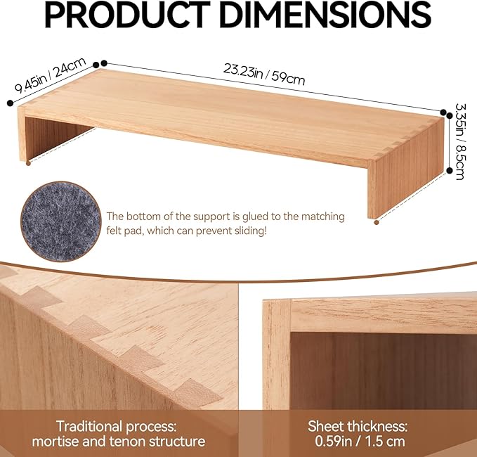KIRIGEN Wooden Computer Stand - Monitor Arms, Laptop & TV Stand - Workspace Platform (59, Natural)