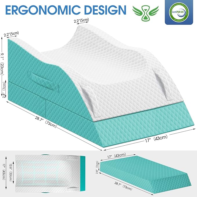 TranquilRelax Elevation Pillows for Leg After Surgery, Memory Foam Adjustable Wedge Pillow for Injury or Rest, Ankle Pillow for Sleeping Blood Circulation, Green/Double Leg
