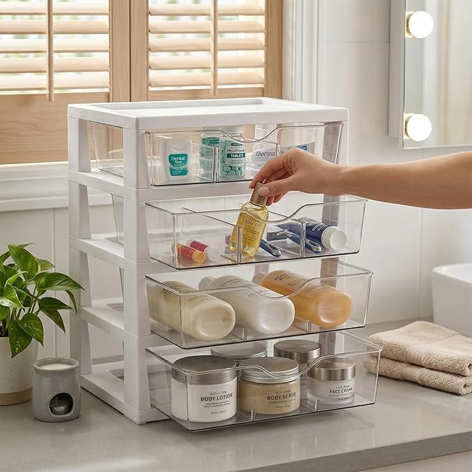 novelinks 4-Tier Desk Organizer with Drawers, Assemble Office Paper Organizer Drawers, Tabletop Storage Drawers for Office Storage & Organization