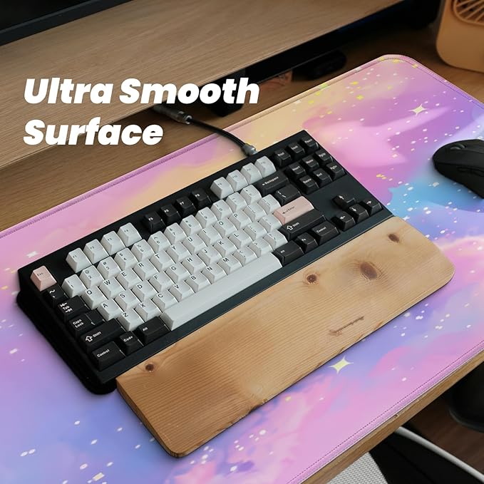 Gaming Mouse Pad, Large 31.5 x 11.8 inches Mousepad, Long Keyboard Pad, Cute Mouse Mat for Computer with Stitched Edges and Non-Slip Base (Pink Purple Galaxy)