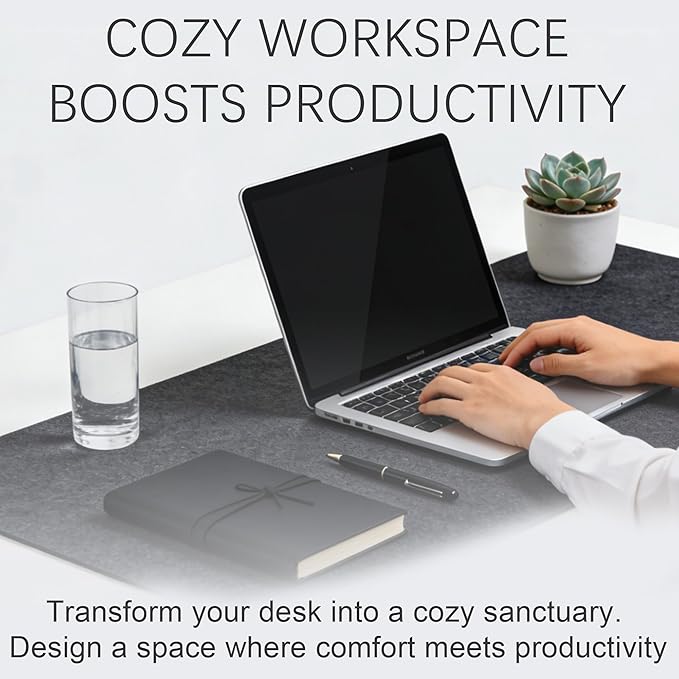 Felt Desk Mat,Large Mouse Pad Desk Mat for Office & Home,Non-Slip Desk Blotter,Felt Desktop Mat for Laptop,Computer,Writing 31.5"x15.8" Black