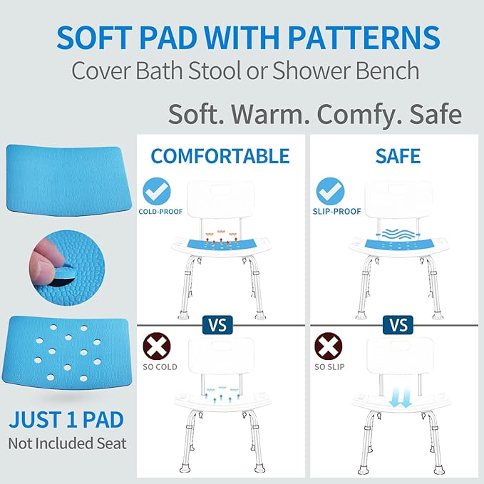 Non Slip Mat for Shower Stool, Shower Chair Pad with Adhesive Backing, Waterproof Quick Dry Cushion Anti Skid Uneven Patterns, Cover Shower Bench, Bath Chair, Bathroom Bathtub Shower Seating Mat