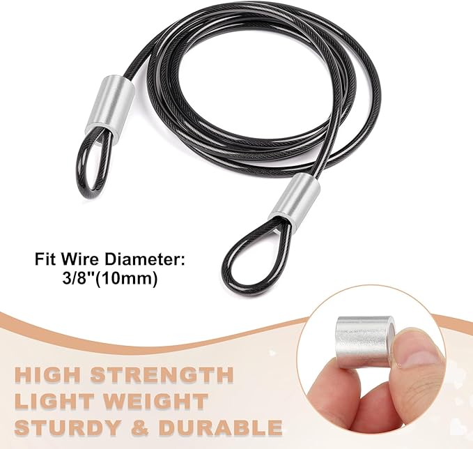 uxcell 3/8"(10mm) Aluminum Crimping Loop Sleeve, Wire Rope Stop Sleeve Round Crimp Ferrules for Wire Rope and Cable Ferrule, Silver 50Pcs