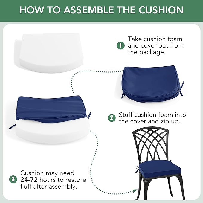 Summsun Outdoor Chair Cushions Set of 4: Waterproof Patio Furniture Cushions - 17 x 16 Inch Non Slip Round Corner Seat Cushion Pads with Removable Cover for Garden Yard Lawn, Navy Blue