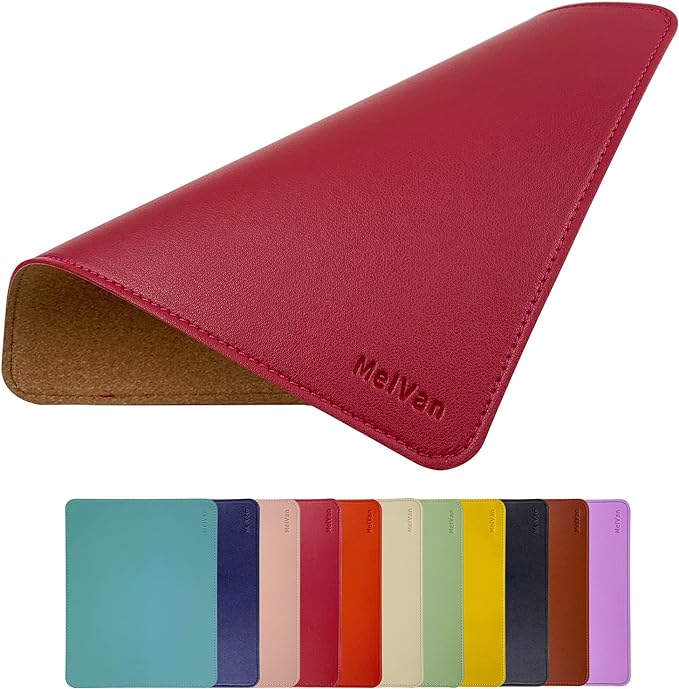 MelVan PU Leather Mouse Pad with Stitched Edge, Wood Mousepad, Waterproof Gaming Mouse Pad Mat for Computers, Laptop, Office & Home, 10.2" x 8.3", 1 Pack (Burgundy)