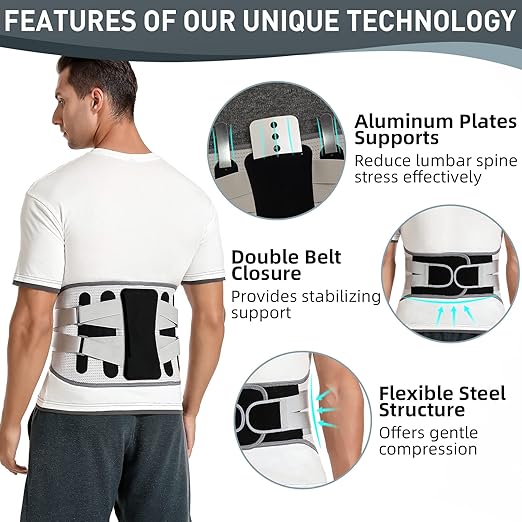 Back Brace for Lower Back Pain - Lumbar Support with Bionic Support System, Adjustable Belt for Men Women, Relieves Sciatica, Herniated Disc, Scoliosis, Posture Correction for Workout, Daily Use, Heavy Lifting(Black,Large)
