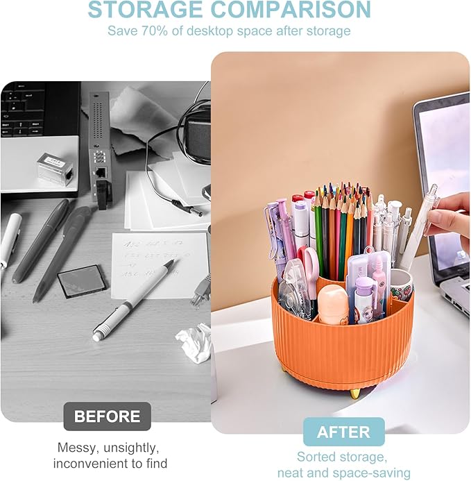 Cayxenful Pencil Holder For Desk,5 Slots 360°Degree Rotating Desk Organizers And Accessories,Desktop Storage Stationery Supplies Organizer, Cute Pencil Cup Pot For Office, School, Home