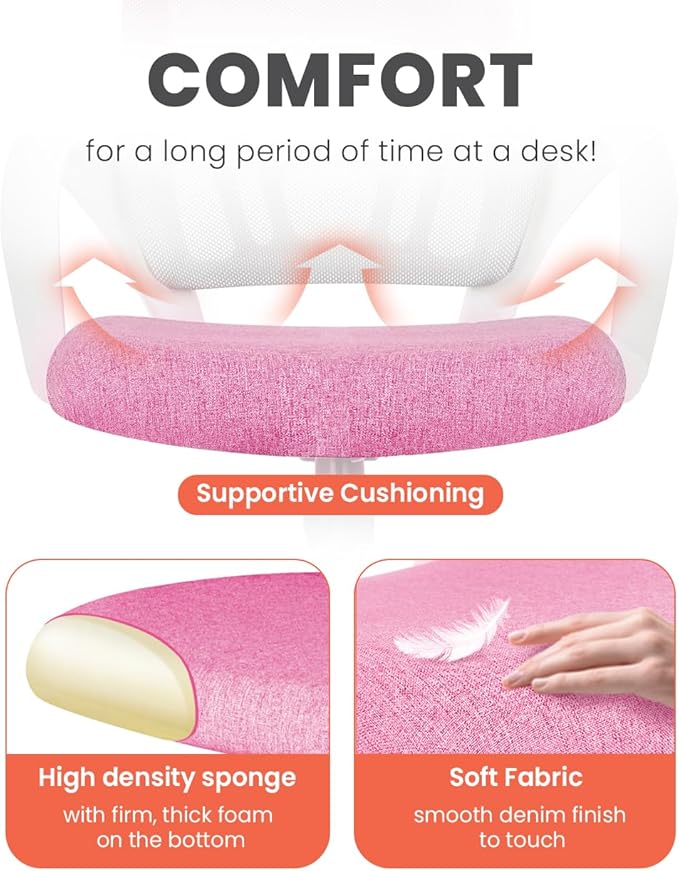 NEO CHAIR Office Desk Computer Chair Ergonomic Mesh Gaming Cushion Seat with Comfy Lumbar Mid Back Support Adjustable Height Swivel Rolling Wheels for Home Task (Pink)