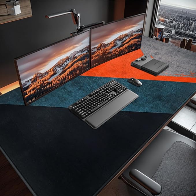 Modern Art Extended Mouse Pad 48" x 24", Abstract Design Desk Mat, Non-Slip Rubber Base, Large Surface for Gaming and Office, Durable, Waterproof, Vibrant Geometric Colors