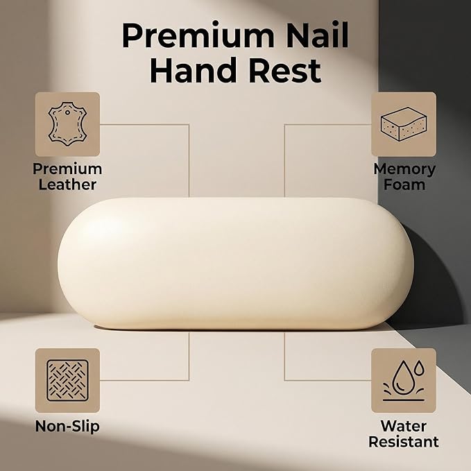 Nail Arm Rest Cushion, Nail Hand Rest Pillow for Manicure, Leather Nail Cushion Arm Rest for Nails Tech, Ergonomic Hand Rest for Nails Tech, Waterproof Nail Arm Rest for Salon Table, White