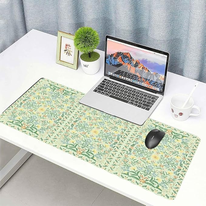 Vintage Botanical Print Desk Mat, Classic PU Leather Desk Pad for Women - Large Non-Slip Office Mat for an Elegant Gaming & Home Workspace(23.6x11.8 Inch)