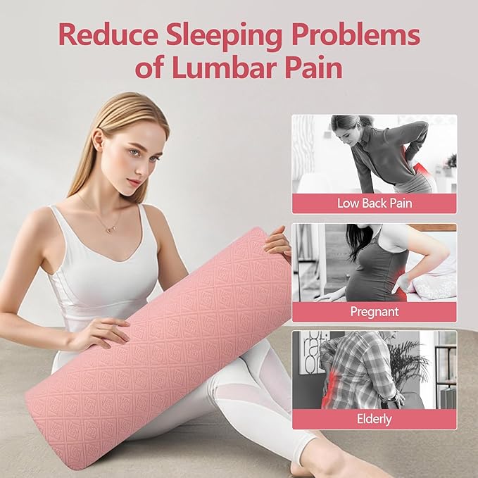 Cozyhealth - 2.95" H*18.7" L - Soft Small Lumbar Pillow for Sleeping, Memory Foam Back Lumbar Support Cushion for Lower Back Pain Relief Bed Waist Sleep Support Pillow for Side, Back (Pink, Small)
