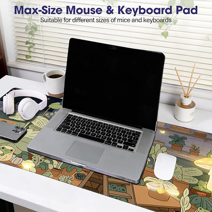 Large Extended Mouse Pad with Stitched Edges (35.4”x15.6”) - Waterproof Desk Mat, Non-Slip Rubber Base for All-Desk Coverage, Perfect for Gaming, Office, and Home