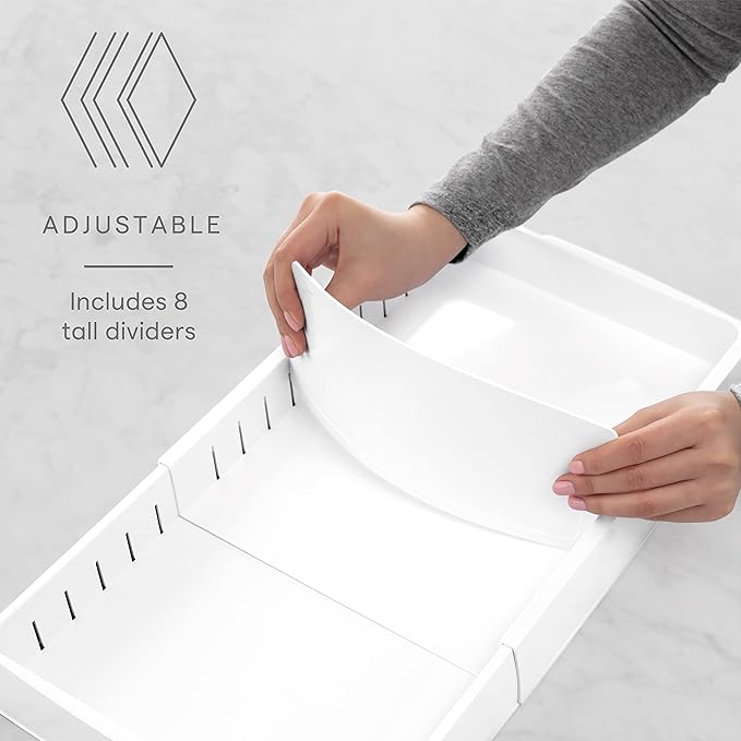 YouCopia StoraLid Food Container Lid Organizer, Expandable with Tall Dividers, White