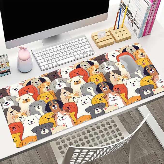 Positively Adorable Dog Desk Mat - 31.5 * 15.75in Desk Pad, Large Non-Slip PU Leather Pad for Aesthetic Home Office & Gaming,A Gift for Dog Lovers