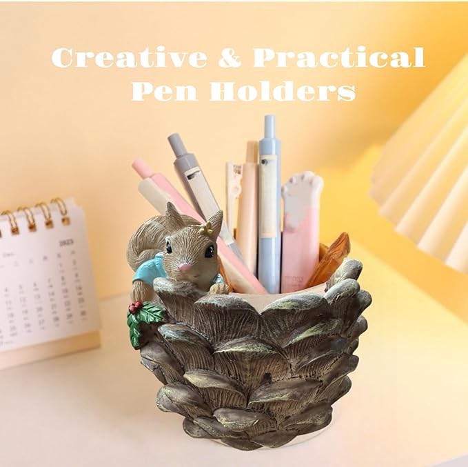 Cute Small Pen Pencil Holder, Kawaii Resin Cat Dog Dinosaur Rabbit Animal Paper Clip Toothbrush Mini Storage Organizer Office Desk Decorations