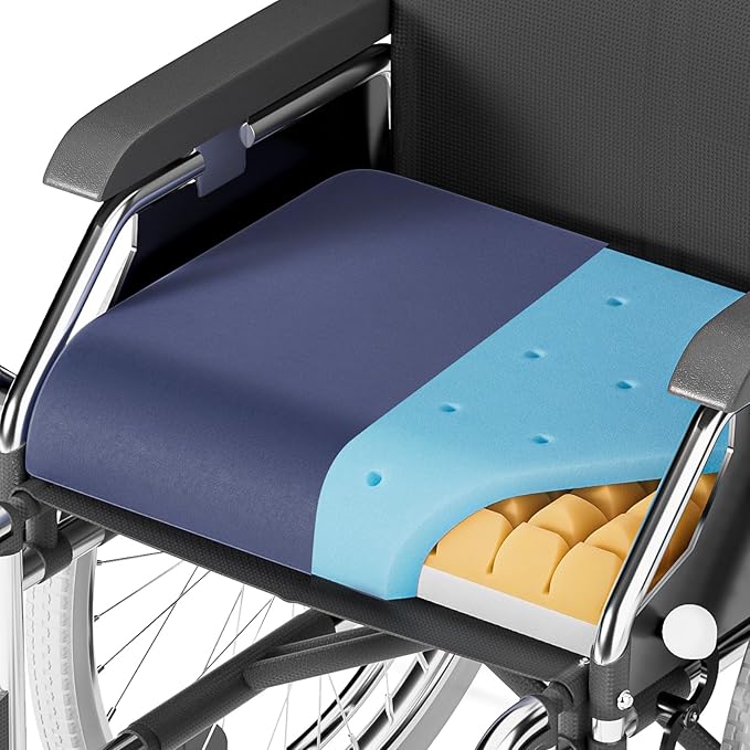 Pressure Sore & Tailbone Pain Relief Wheelchair Cushions - Infused Memory Foam with Balanced Support & Softness - Breathable for Office Chair,Desk & Car Seat, 4'' Thick,Non-Slip(Navy)